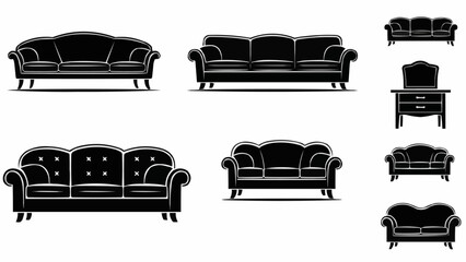 Collection of elegant antique sofa and chair silhouettes.