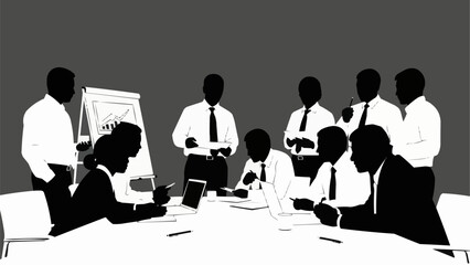 Business meeting with diverse team collaborating around a table.