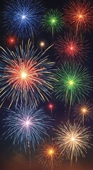 Brilliant multicolored aerial explosions illuminate a dark night sky during a celebration