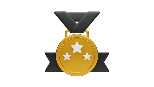 Gold Medal with Three Stars and Black Ribbon - Powered by Adobe