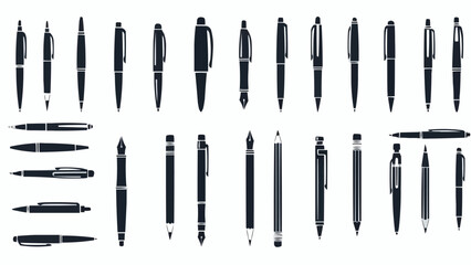 Collection of Various Pen Silhouettes Isolated on White Background.