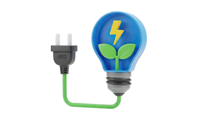 Green Energy Concept: Plug and Light Bulb with Plant