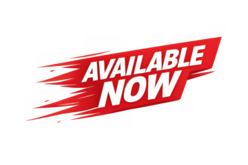 Available now red tag banner for instant online sales marketing promotion and new product release announcement