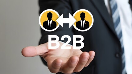 B2B marketing strategy concept. business to business, E-commerce, Professional business and commerce collaboration. Person holding B2B icon on virtual screen.