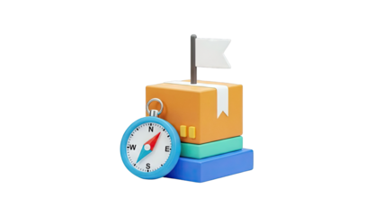 3D Rendering of Compass and Stacked Boxes with Flag