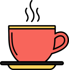 Steaming hot coffee cup on saucer icon