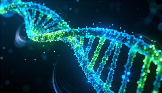 futuristic glowing particle based human dna helix animation for genetic research and biotechnology concepts perfect for health and world cancer day
