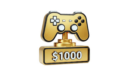 Golden Game Controller Trophy with $1000 Label
