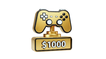 Golden Game Controller Trophy with $1000 Label
