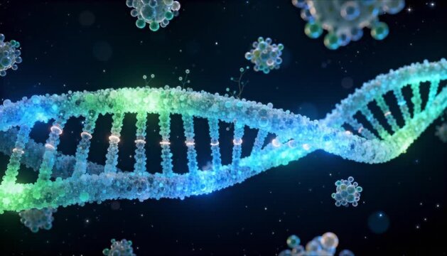 futuristic glowing particle based human dna helix animation for genetic research and biotechnology concepts perfect for health and world cancer day