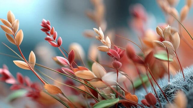 Colorful Flora: A vibrant collection of delicate plants display nature's intricate beauty, revealing the exquisite textures and shades of the season, creating a serene and captivating display.