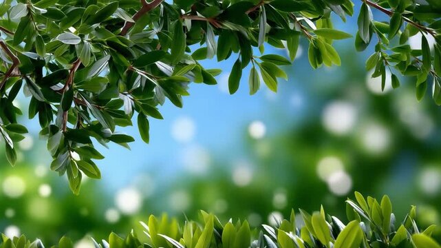 Nature's Canopy:  A captivating view of vibrant green leaves forms a natural frame, with a dreamy bokeh effect dancing in the background. Capturing the tranquility of nature 