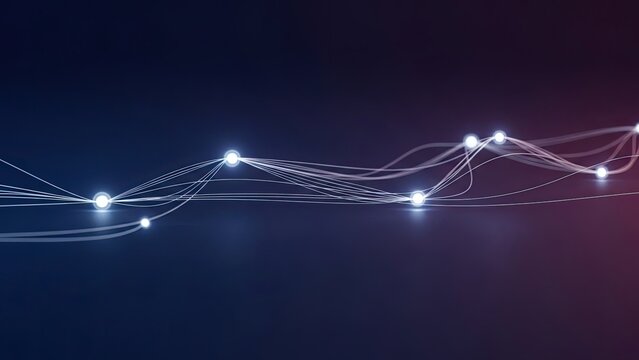 Dynamic network connections with glowing nodes on dark gradient background - Powered by Adobe