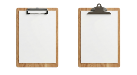 Two Wooden Clipboards with Blank White Paper, Isolated on White Background