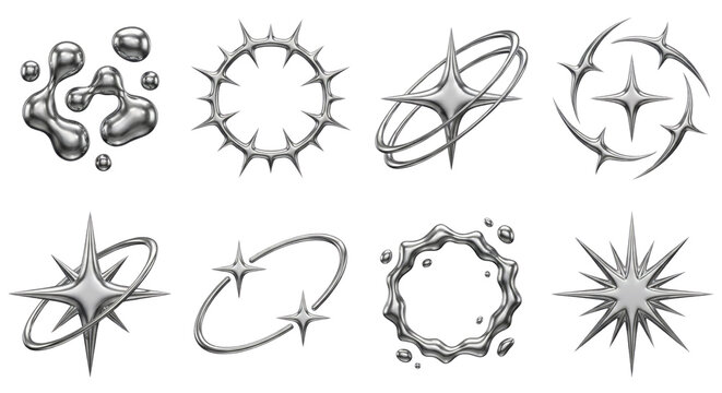 Abstract Metallic Shapes and Stars Collection: Futuristic Design Elements