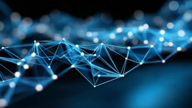 Digital Network: Abstract image of interconnected dots and lines, representing the complex web of digital communication, data flow, and technological advancement. The sleek.
