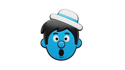 Blue Cartoon Face with White Hat and Shocked Expression