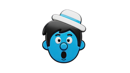 Blue Cartoon Face with White Hat and Shocked Expression