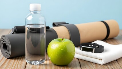Fitness Essentials on Wooden Surface