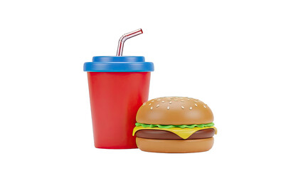 3D Cartoon Burger and Drink