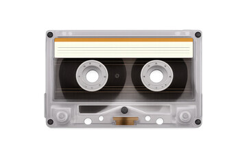 Obraz premium Cassette tape recording music playback concept, retro audio media, vintage clear plastic compact data storage