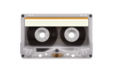 Cassette tape recording music playback concept, retro audio media, vintage clear plastic compact data storage