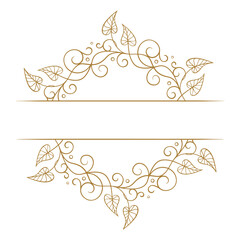 Ornamental golden leaf split monogram divider. Decorative botanical element for logo or invitation design