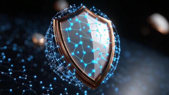 Cyber Shield: Digital shield with data encryption, showcasing robust data protection against cyber threats, representing security and privacy.