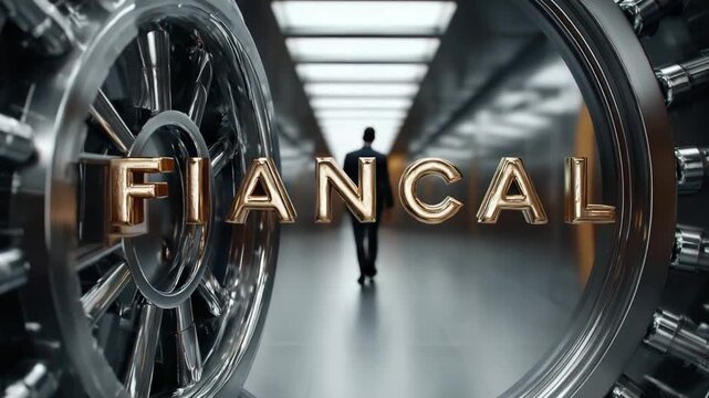 Secure Ascent: An individual approaches the imposing vault door, navigating the corridors of finance and entering a world of secure wealth. The scene exudes an air of security and trust.