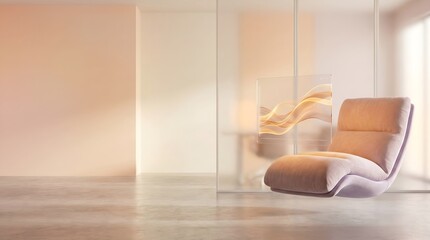 Futuristic Smart Home Interior with Levitating Armchair and Holographic Interface