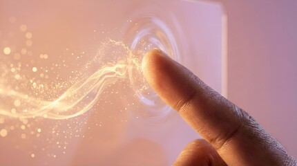 Magical Touch: Hand Releasing Flow of Gold Dust and Light Sparks
