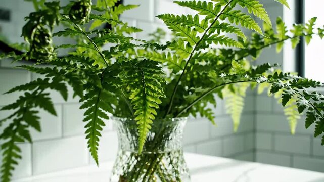 Aesthetic Still Life Of Ferns In A Vase On A Countertop Creating Serene Natural Indoor Decor