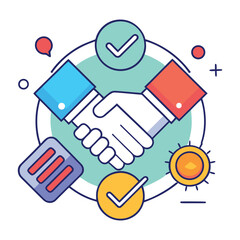 Flat Handshake Agreement Pictogram Icons