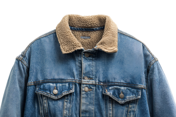 Blue denim jacket with shearling collar