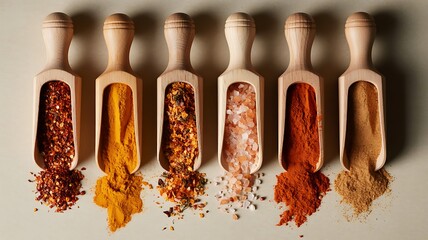 Wooden Spice Scoops with Seasonings