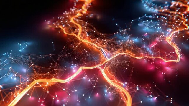 Abstract Digital Network: Illuminated strands of connection weave through a dark canvas, creating a mesmerizing display of interconnectedness.