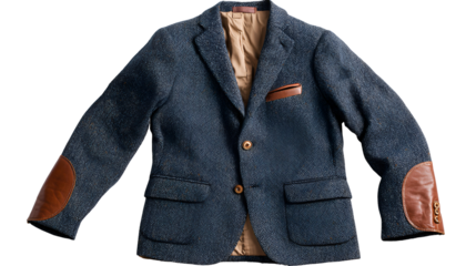 Blue tweed blazer with leather elbow patches