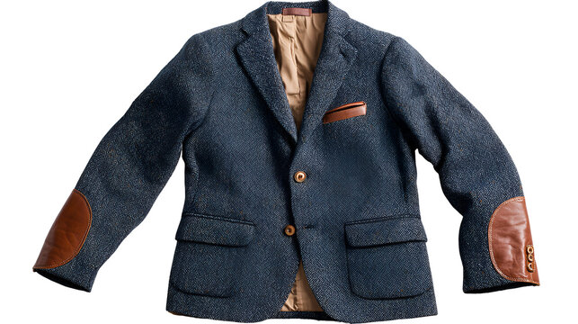 Blue tweed blazer with leather elbow patches