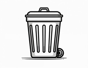 Black rubbish bin with wheels icon isolated on white. Simple garbage container for waste disposal and recycling. Modern graphic element for web and print use.