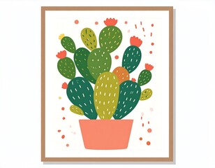 Whimsical illustration of a flowering cactus in a pot