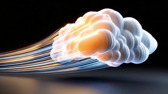 Cloud Computing and Data Flow: An abstract rendering of a cloud with dynamic streams of data, symbolizing the interconnectedness of modern digital infrastructure and data processing. 