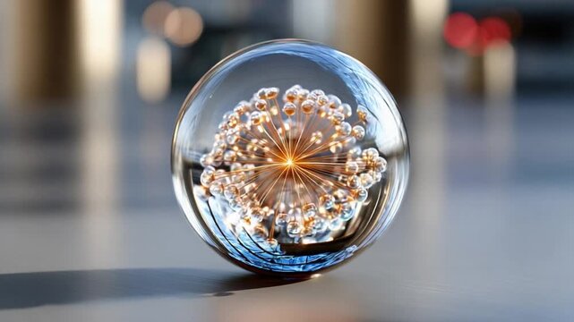 Dandelion Seed Sphere: Capturing the intricate beauty of nature, a delicate dandelion seed head is perfectly preserved within a clear glass sphere, showcasing its ethereal elegance.