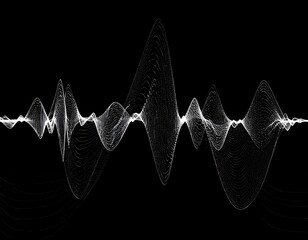 White audio wave form over black background, with rhythmic patterns