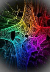 Vibrant rainbow spectrum forms intricate web like structure against a dark background