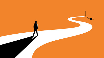 A solitary figure stands at a crossroads, contemplating two diverging paths leading towards a distant, uncertain future. © Budi