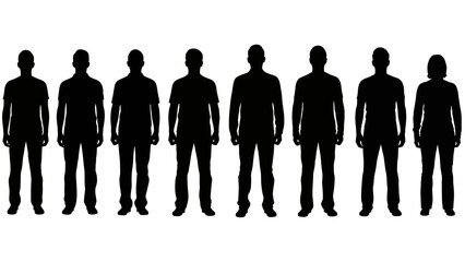 A lineup of diverse human silhouettes showcasing different heights and body types.