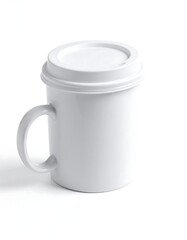 White mug with a handle and a matching lid, isolated