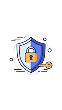 Cyber security shield with padlock and key. Digital data protection, online privacy, secure access, internet safety concept.