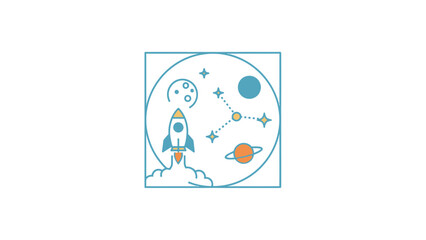 Obraz premium Space exploration vector illustration with rocket launch, planets, stars, and constellation. Cosmic journey and discovery concept.