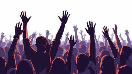 A diverse crowd of people raising their hands in the air, symbolizing unity and participation.